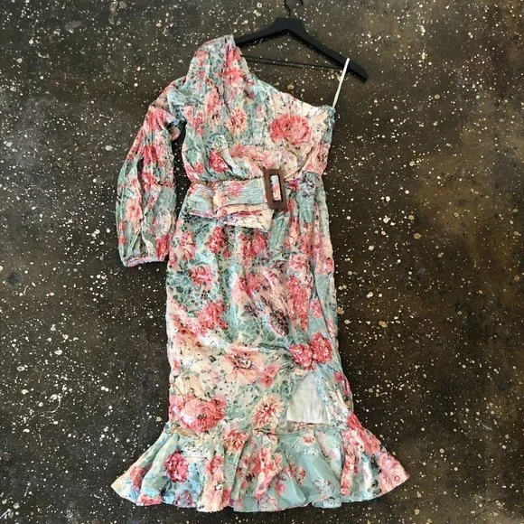 HEMANT AND NANDITA Olivia Midi Dress Sage Green S - Picture 2 of 9